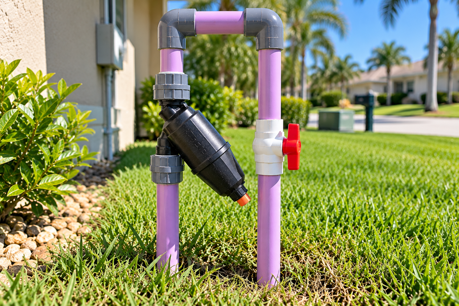 Cape Coral reclaimed-water irrigation filter installed beside a home