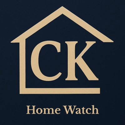 CK Home Watch logo: a gold house outline with the letters CK and the words Home Watch, on a navy background